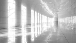 Minimalist White Architecture Wallpaper: Tunnel, Light, Reflections, Interior, 4K