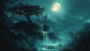 Fantasy Castle Under Moonlight Wallpaper, 4K, Landscape Wallpaper