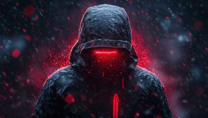 Cyberpunk Character Wallpaper, Futuristic Neon Glowing Hooded Figure Image