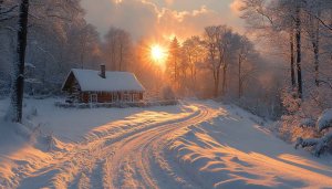 Winter Cabin Wallpaper: Snowy Landscape Background for Desktop & Mobile