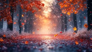 Autumn Snowfall Wallpaper: Scenic Forest Landscape 4K Wallpaper