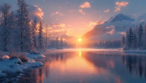 Winter Landscape Wallpaper: Snowy Mountain Sunrise Desktop Background 4k