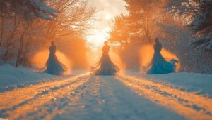 Winter Fairy Wallpaper: Snow, Forest, Dress, Sunrise, 4k Wallpaper