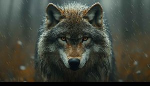 Wolf Wallpaper: Close-Up Face in Rain - 4K Resolution
