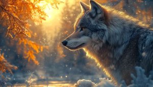 Wolf Wallpaper: Majestic Animal Portrait in Winter Wonderland - 4K