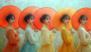 Chinese Girl with Parasol Wallpaper, Asian Culture, Aesthetic Wallpaper
