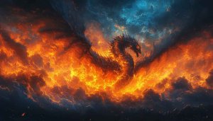 Fiery Dragon Wallpaper, Fantasy Art Background, Gaming Wallpaper 4K
