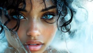 Intense Woman Portrait Wallpaper: Beauty, Eyes, and Water Reflection