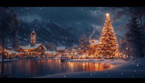 Christmas Wallpaper: Winter Village Christmas Tree 4k Desktop Wallpaper