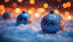 Blue Christmas Ball Wallpaper, Snowfall, Festive Season HD Images