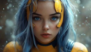 Anime Girl Wallpaper, Blue Hair, Yellow Costume, 4k Wallpaper, Desktop