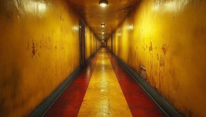 Corridor Wallpaper, Yellow, Red, Abstract, 4k, Laptop Wallpaper