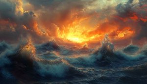 Stormy Ocean Sunset Wallpaper: 4k Sea Wave Scenery for Desktop