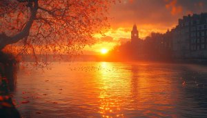 London Sunset Wallpaper, Autumn Colors, Cityscape Wallpaper, River View