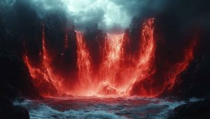 Fiery Waterfall Wallpaper: Lava Landscape, HD Wallpaper for Desktop