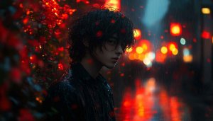 Anime Boy Wallpaper, Rainy Night, Tokyo Lights, Dark Aesthetic
