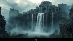 Waterfall Palace Wallpaper, Fantasy Landscape Scenery, Cinematic Wallpapers, Nature Wallpaper