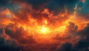 Fiery Sky Wallpaper: Dramatic Clouds, Sunset Aesthetic, HD for Desktop