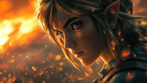 Zelda Wallpaper: Link Art 4K, Fantasy Character Backgrounds, Fire Scene