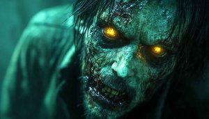 Zombie Wallpaper: Horror Game Creature with Glowing Eyes Background