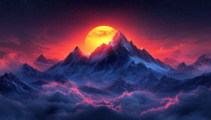 Fantasy Sunset Mountain Range Wallpaper 4K Desktop Background Free