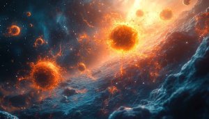 4K Outer Space Galaxy with Fiery Sun Planets Wallpaper