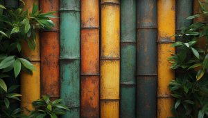 Colorful Bamboo Wall 4K Background - Free Mobile Wallpaper Download
