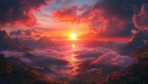 Fiery Sunset Over Mountains 4K Desktop Mobile Wallpaper
