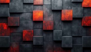 Abstract Geometric 3D Blocks Red and Black Mobile Wallpaper