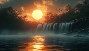 Sunset Waterfall Wallpaper, 4K Nature Background, Free Mobile Wallpaper