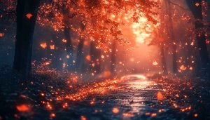 Autumn Forest Path 4K Desktop Background - Falling Orange Leaves Wallpaper