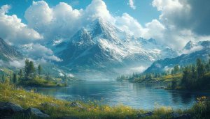Snowy Mountain Lake Scenery - 4K Desktop Background Wallpaper Free