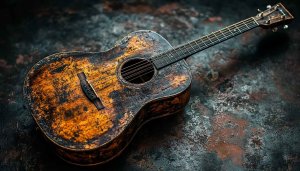 Vintage Acoustic Guitar 4K Wallpaper - Grunge Music Background