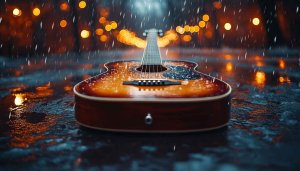 Acoustic Guitar Rain Wallpaper 4K Desktop Background Mobile Wallpaper