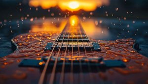 Electric Guitar Sunset Reflection 4K Desktop Wallpaper Music Background