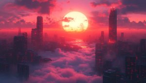 Pink City Sunset Scenery 4K Desktop Background Free Wallpaper
