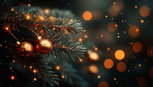 Christmas Tree Golden Ornaments Holiday Lights 4K Desktop Wallpaper