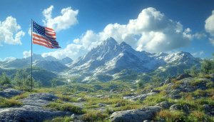 American Flag Mountain Landscape 4K Desktop Background Scenic Wallpaper