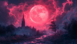 Blood Moon Castle Landscape 4K Desktop Mobile Wallpaper Free