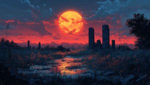 Full Moon Night Ruin Landscape 4K Desktop Background Wallpaper