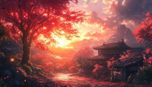 Japanese Cherry Blossom Landscape 4K Desktop Background Mobile Wallpaper