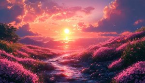 Pink Sunset Field Scenery Mobile Wallpaper Free 4K Desktop Background