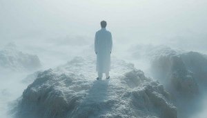 Man in White Robe Snowy Landscape 4K Mobile Wallpaper