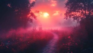 Pink Sunset Meadow Path Mobile Background Wallpaper, Free Download