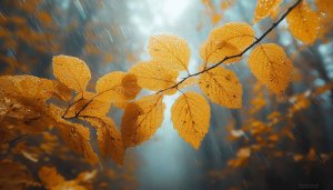 Autumn Leaves Rain Wallpaper: Free Desktop Background Nature Aesthetic