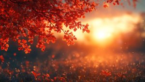 Autumn Sunset Leaves Mobile Wallpaper, Golden Hour Desktop Background