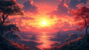 Fiery Sunset Landscape 4K Wallpaper for Desktop & Mobile Background