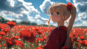 Anime Girl in Poppy Field 4K Mobile and Desktop Wallpaper