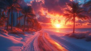 Tropical Sunset Palm Beach 4K Desktop Wallpaper Stunning Ocean View