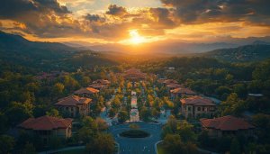 Luxury Villas Golden Sunset Mountain View 4K Desktop Wallpaper